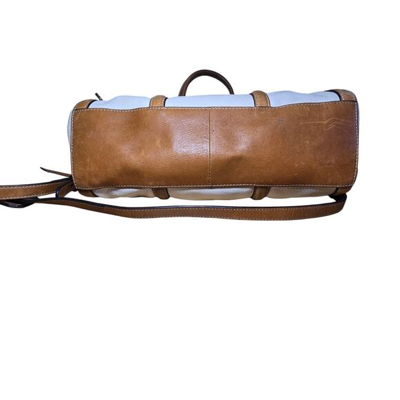 Fossil Kendal Satchel Saddle Bag Taupe Pebbled Leather Leather Handles Strap - Picture 8 of 13